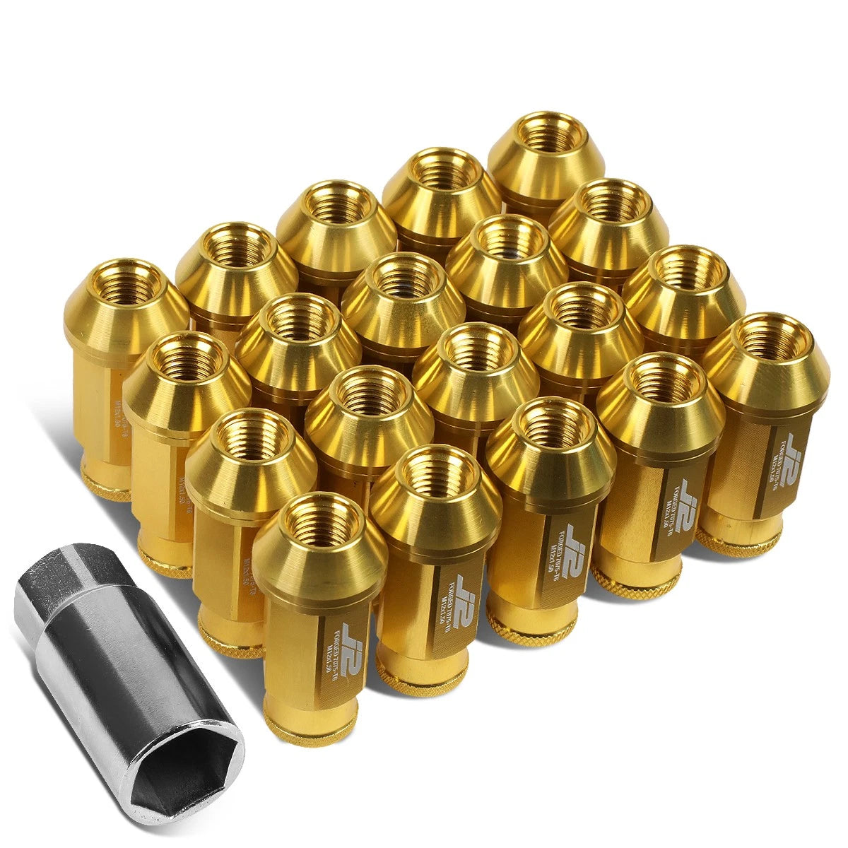 20Pcs J2 7075 Forged Aluminum M12x1.5 Open-End Lug Nut Set w/Adapter Gold for
