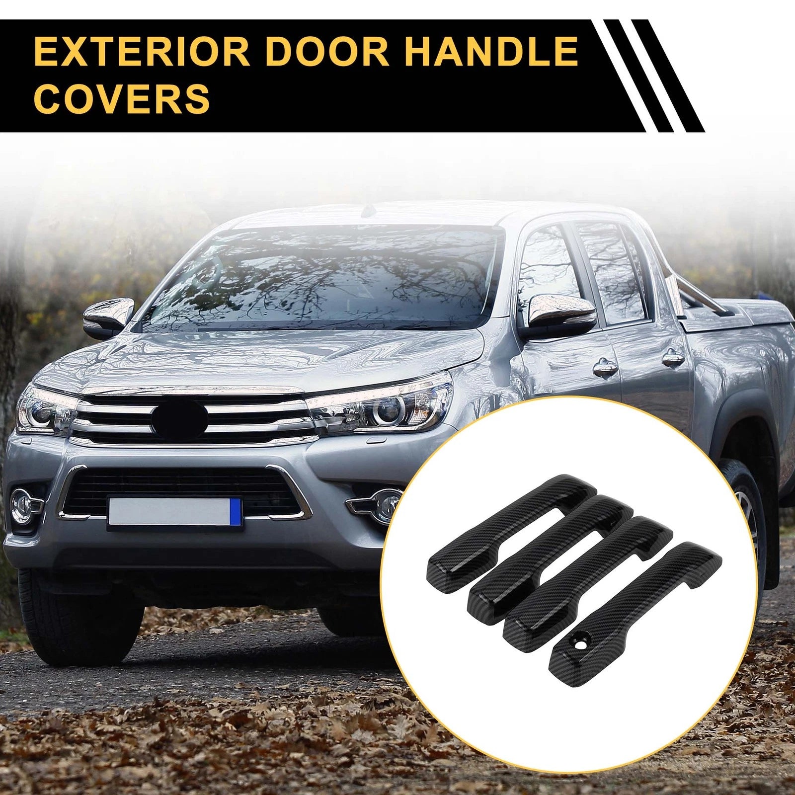 Set of 4 Car Exterior Door Handle Covers for Toyota Tundra (2022) Carbon Fiber Black