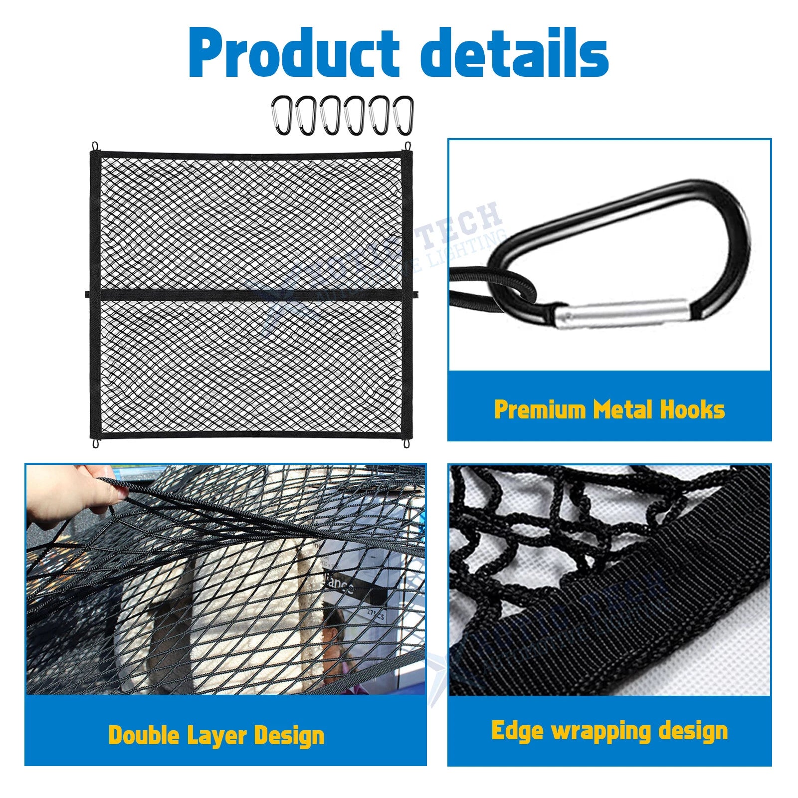 Elastic Cargo Mesh Organizer Net Kit for Pickup Trucks Trailers (4' x 4')