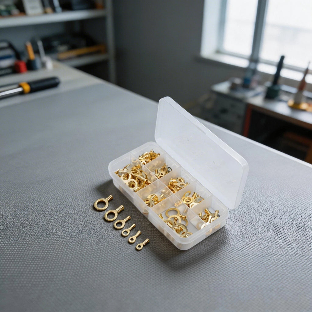 150PCS Brass Ring Eye Terminal Cable Lug Kit M10 Wire Connectors