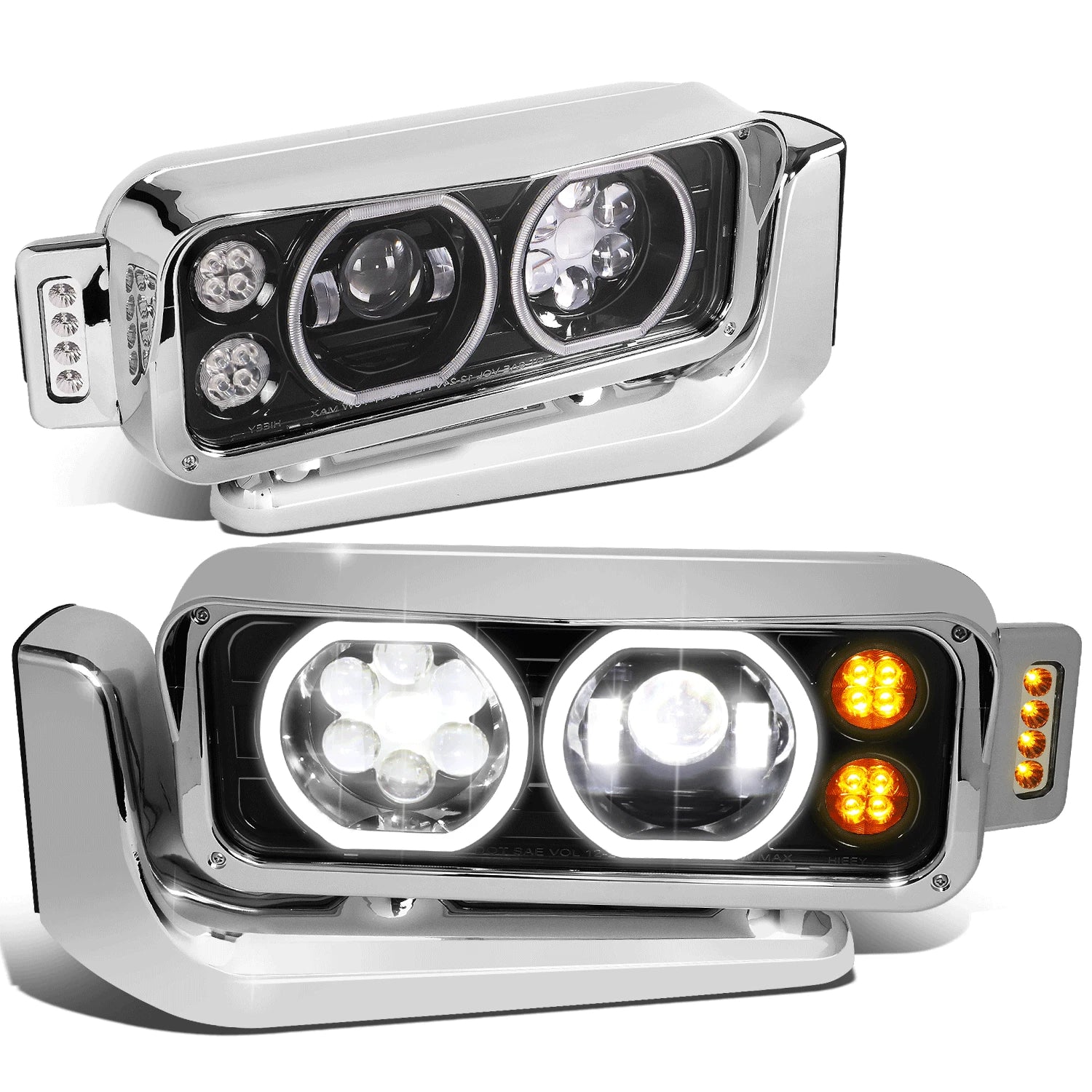 LED Halo DRL Projector Headlights for Peterbilt 359 379 389 (1981–2021)