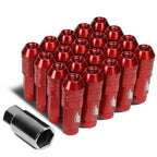 Set of 20 J2 7075 Forged Aluminum M12x1.5 Open-End Lug Nuts w/Adapter Red