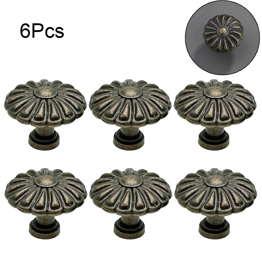 6X Antique Flower Shape Pull Handle Knob for Drawer Door Cabinet (N/A)