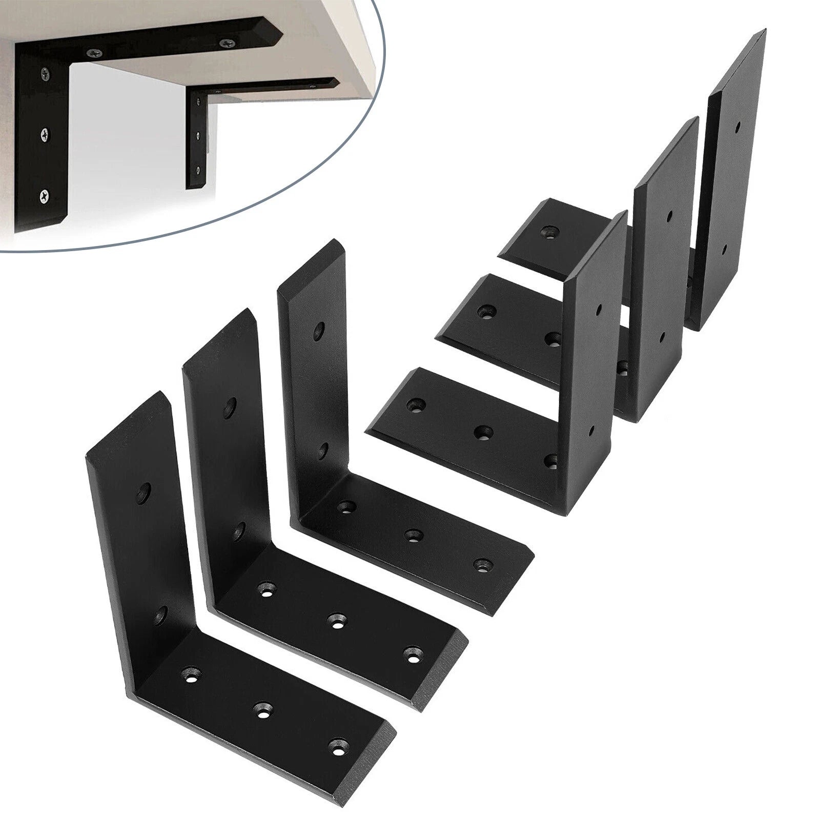Set of 6 Heavy Duty Black Steel Countertop Support Brackets 6"x8"