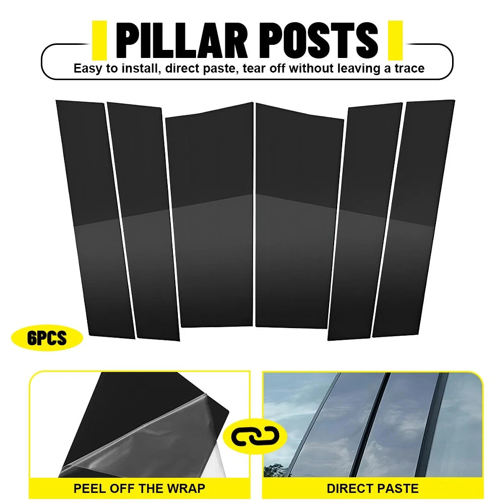 6PC Gloss Black Door Pillar Cover Trim Posts for Honda Odyssey (2011–2017)