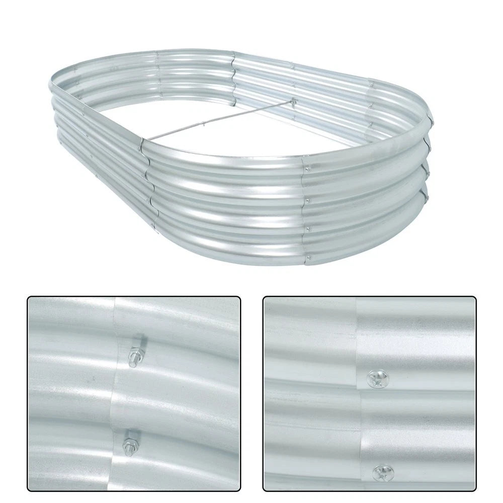 Set of 2 Galvanized Oval Raised Garden Beds for Outdoor Gardening