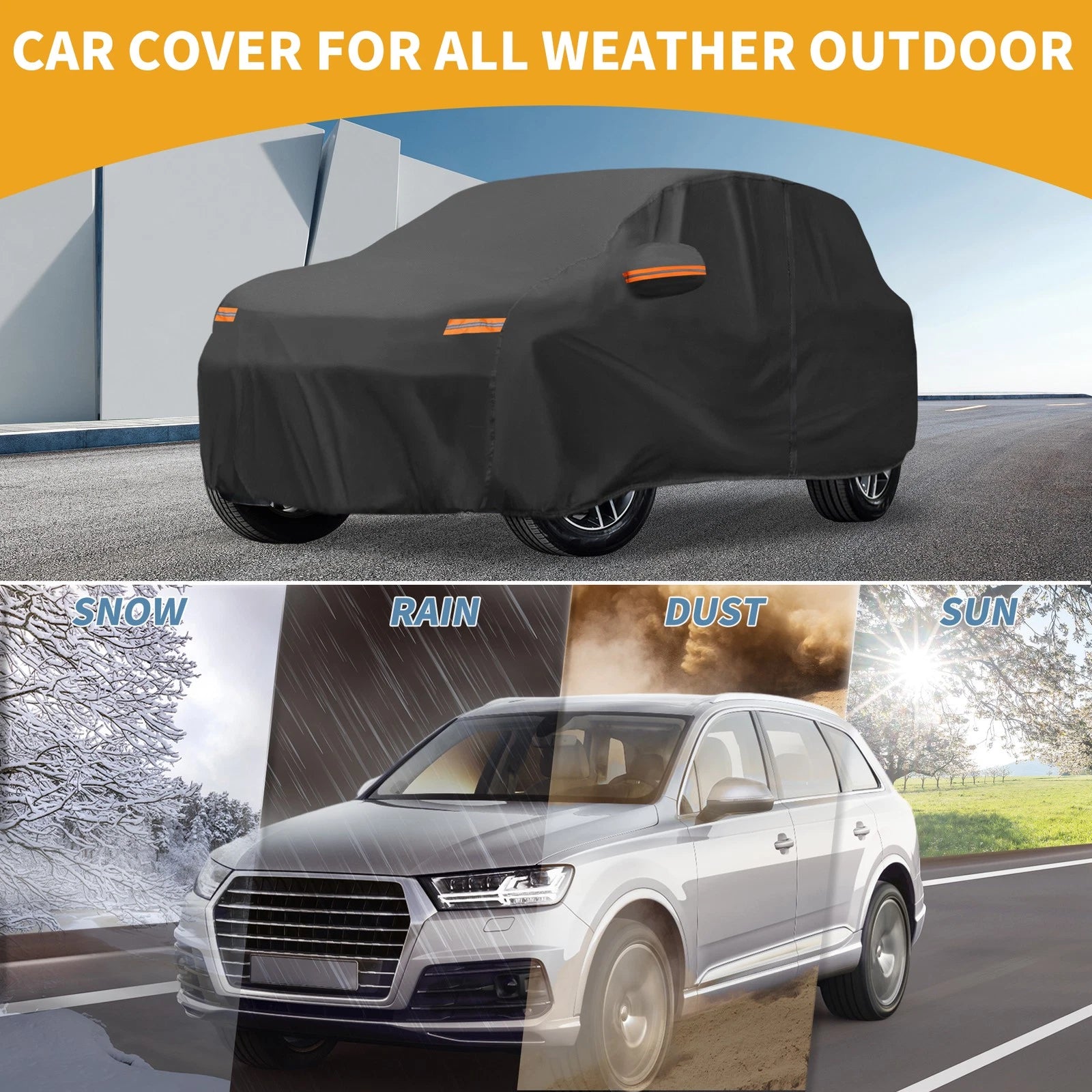 Car Cover Waterproof All Weather for Ford Edge (2015–2023) 190T-PU Zipper