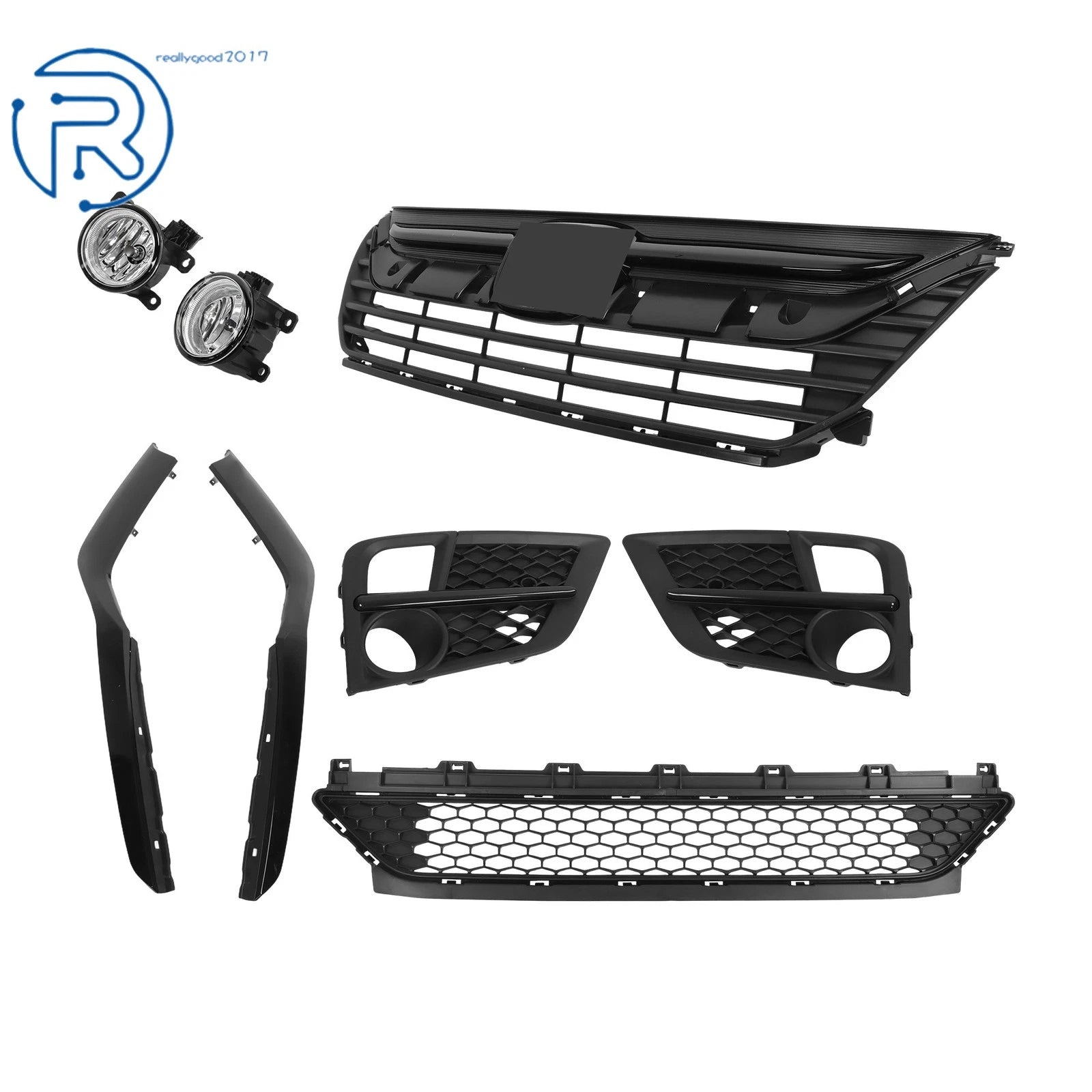 Gloss Black Mesh Grille Fog Light Kit for Honda Odyssey (2018–2020)