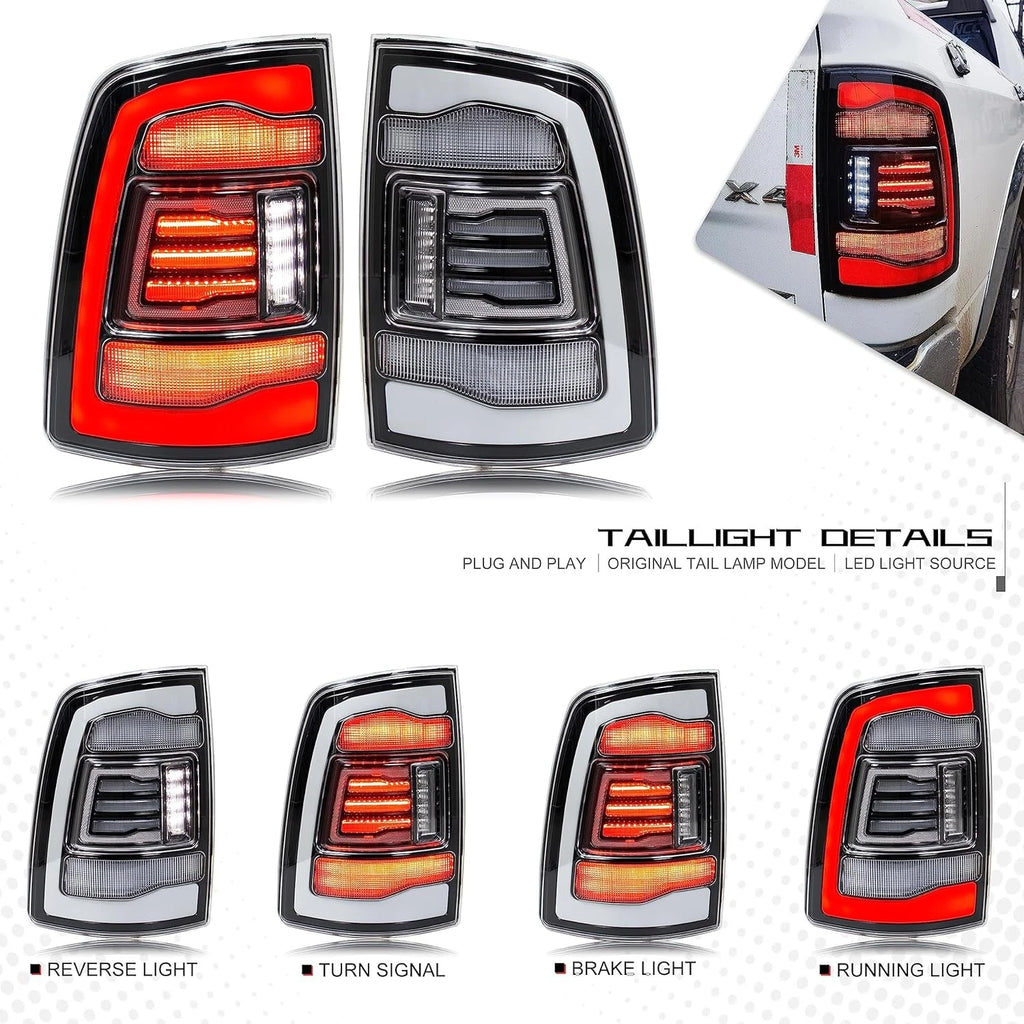 Clear Lens LED Tail Light for Dodge Ram 1500 2500 3500 (2009–2018) 1 Pair