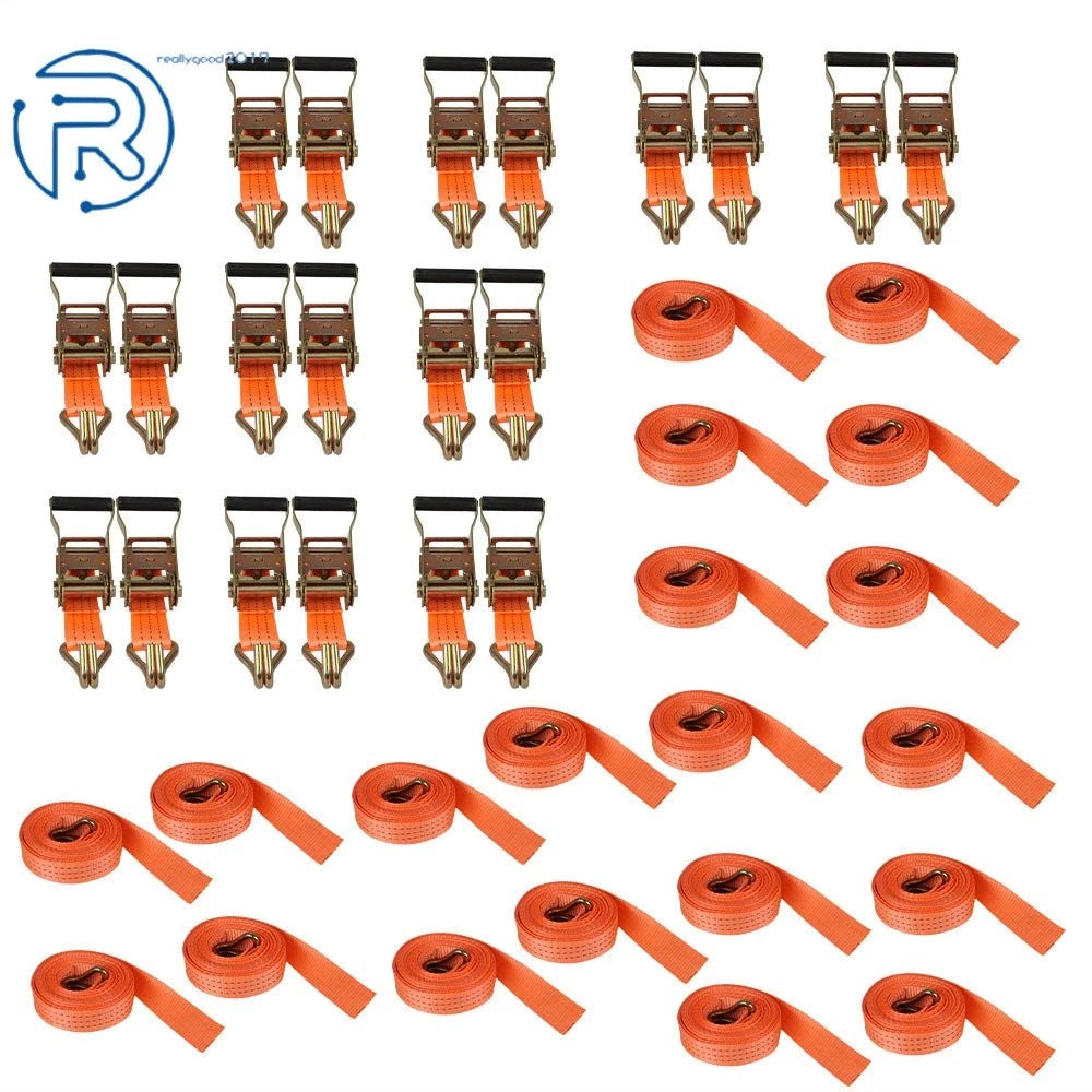 20 Pack Ratchet Tie Down Straps J Hooks for Heavy Duty Use (4000 LBS)