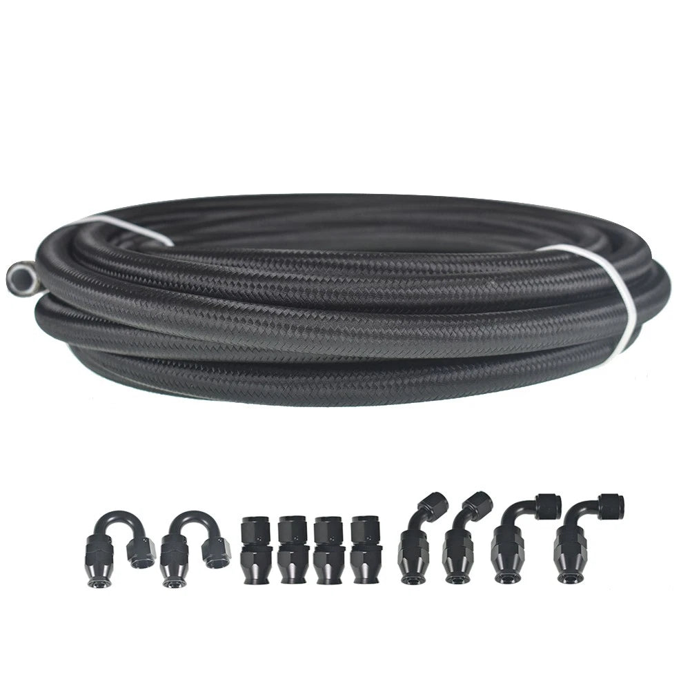 Hose Kit with 10 Fittings for E85 Fuel Line (20FT, 8AN, Nylon, Black)