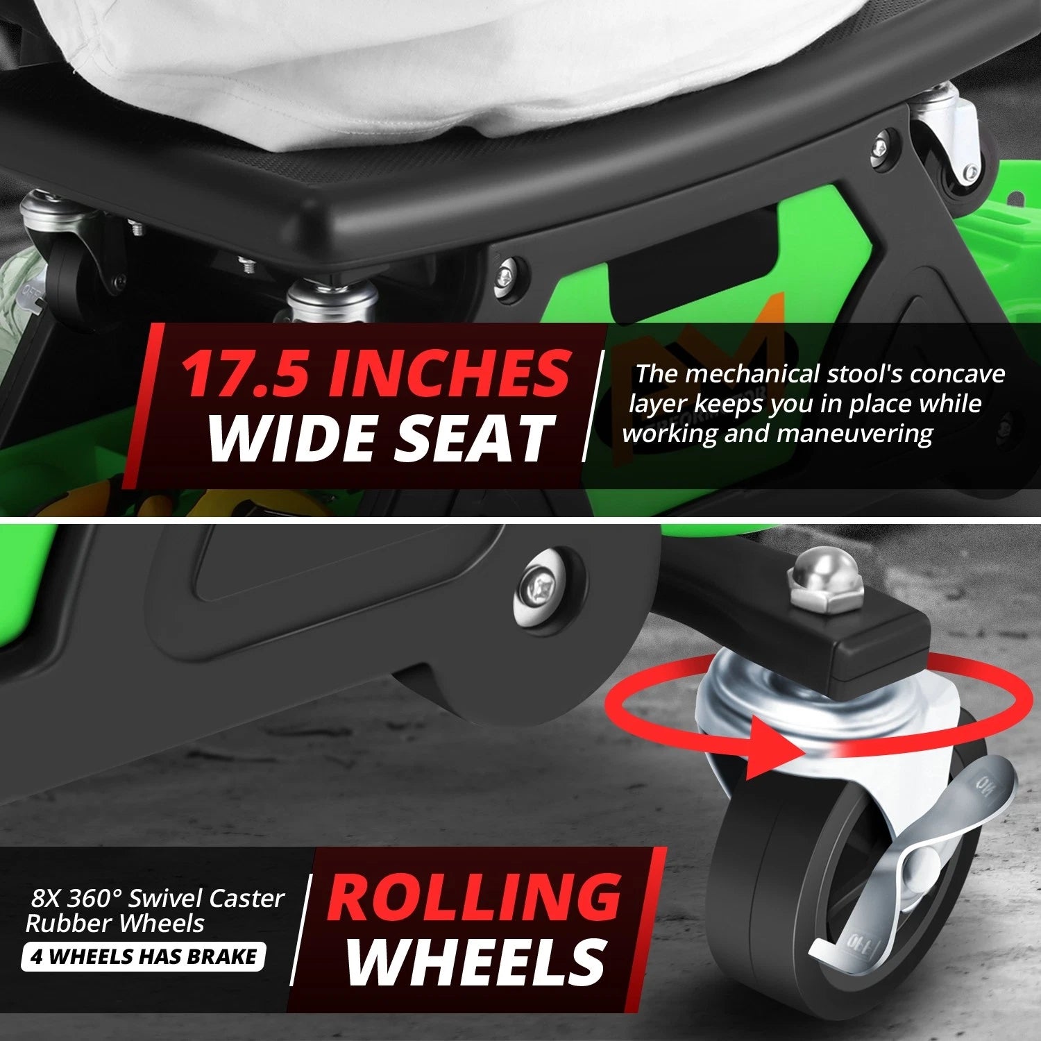 Mechanics Roller Seat for Tool Use (25-1/2" L X 13" H X 12" W, 300lbs)
