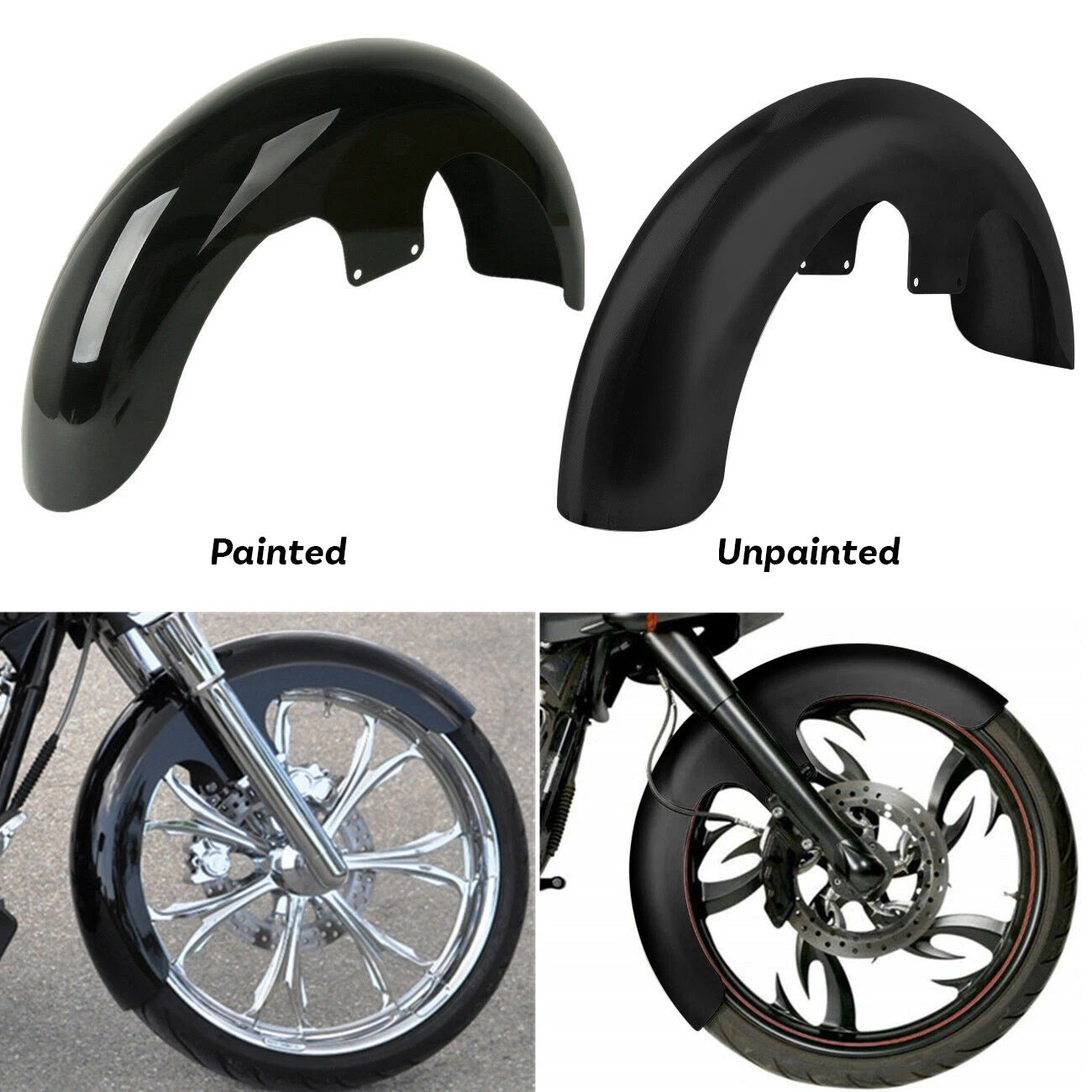 23" Motor Wrap Front Fender for Harley Touring Custom Baggers (Unpainted/Painted)