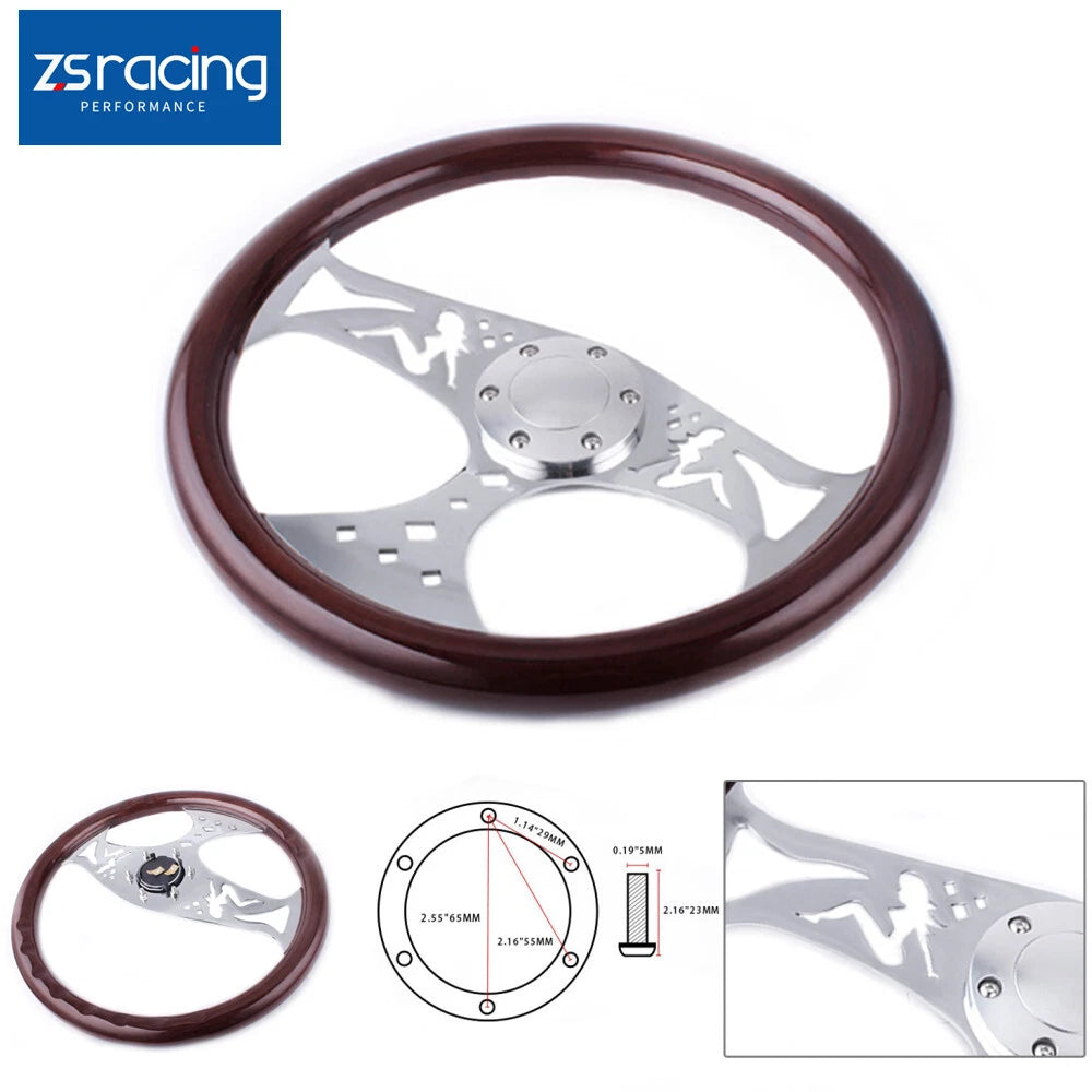 15" Classic Mahogany Wood Grain Steering Wheel for Universal Fit (RHD)