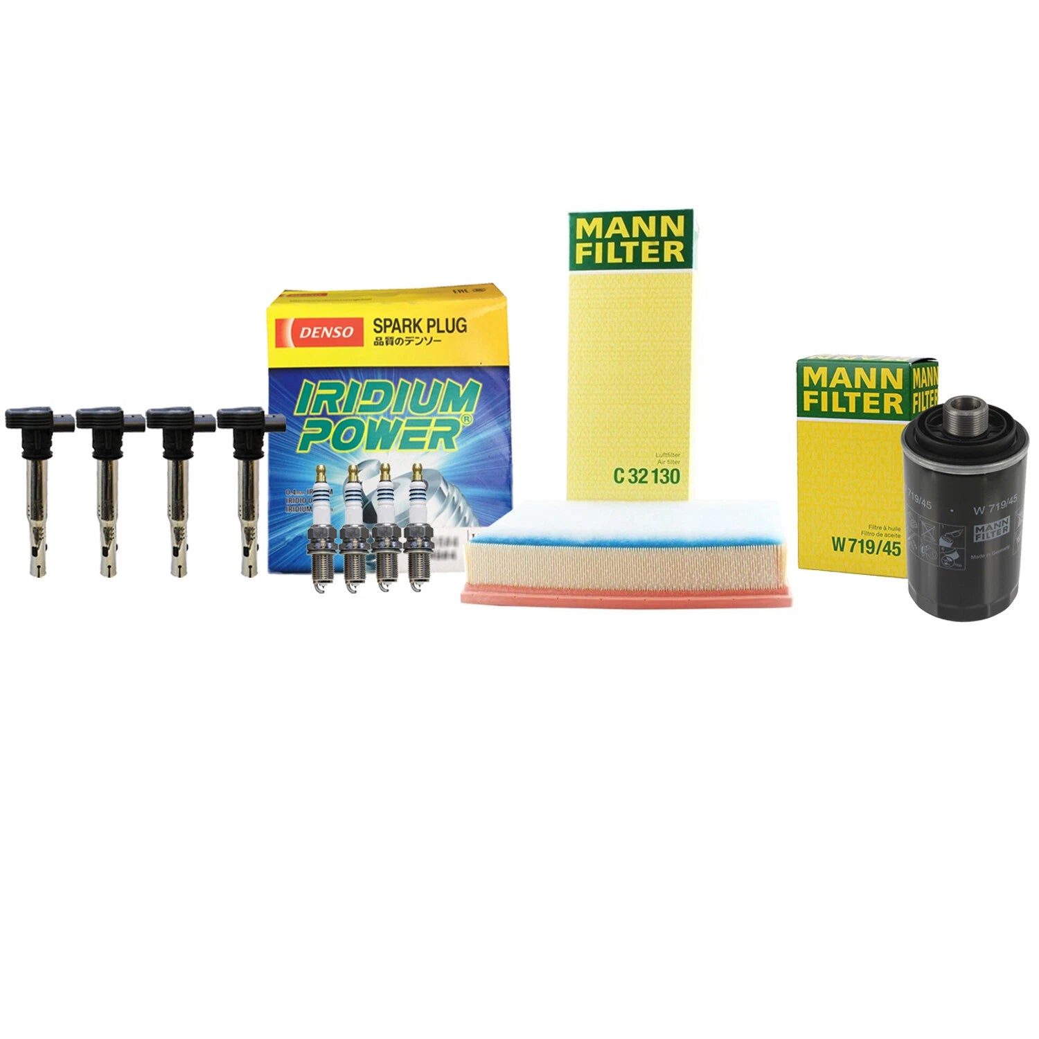 Set of 4 Mann Filters & 4 Denso Iridium Spark Plugs for Audi A4