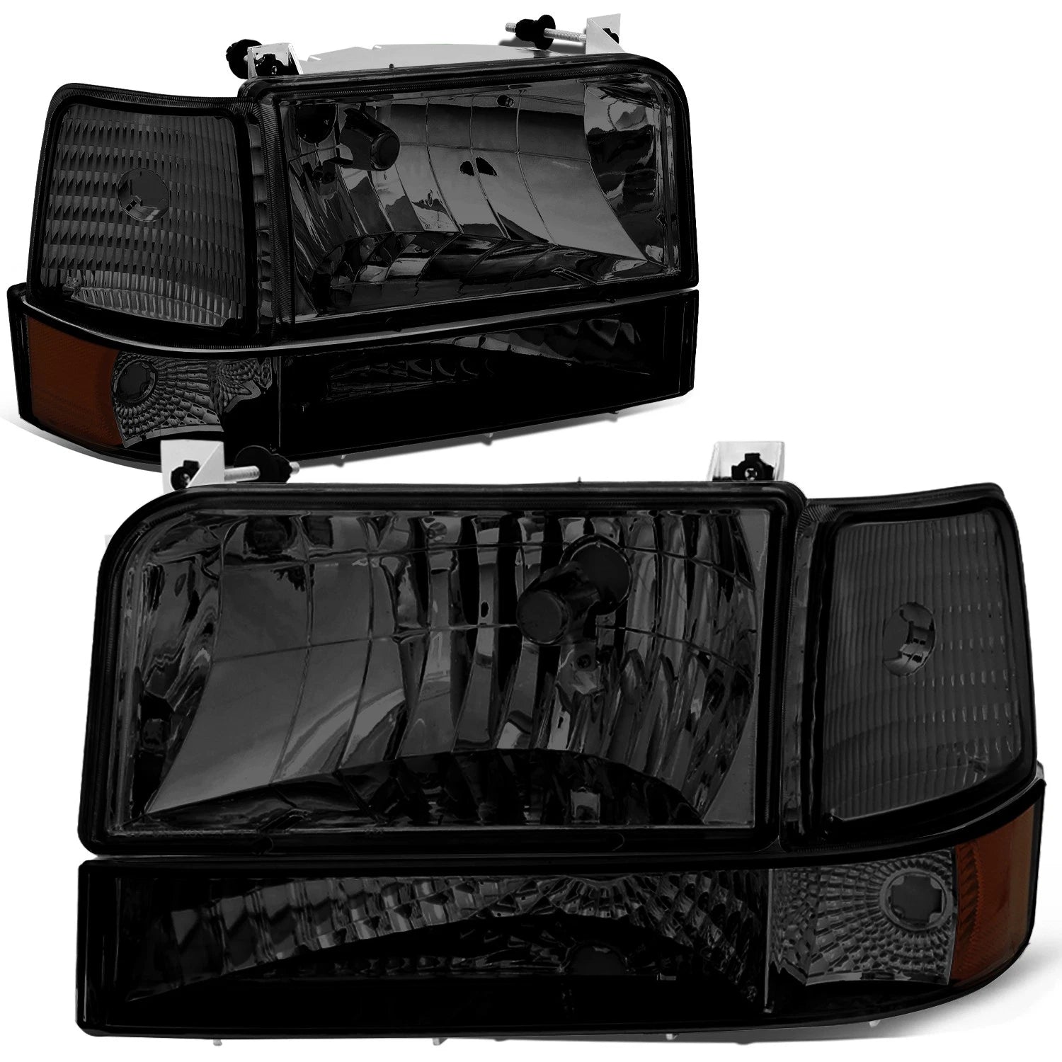 Smoked Bumper Headlights + Amber Corner Lamp for Ford F150/F250/F350 (1992–1996)