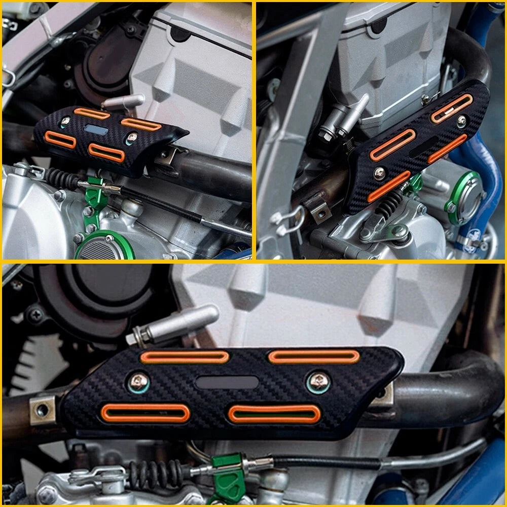 Pipe Heat Shield Cover for Motorcycle (Carbon Fiber, Orange)