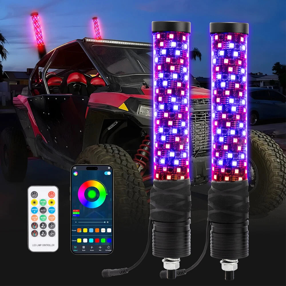 1FT Spiral LED Fat Whip Lights for Can-Am Polaris RZR (2010–2023)