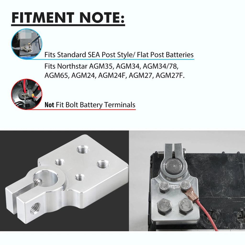 SAE 4 Spot Flat Battery Terminal for Car Audio Top Post 4/0 AWG Lugs + Bolts