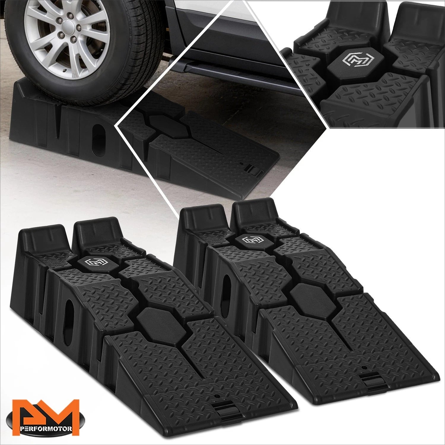 7" Lift Height Non-Skid Tread Wheel Tire Change Ramps Chock Pair