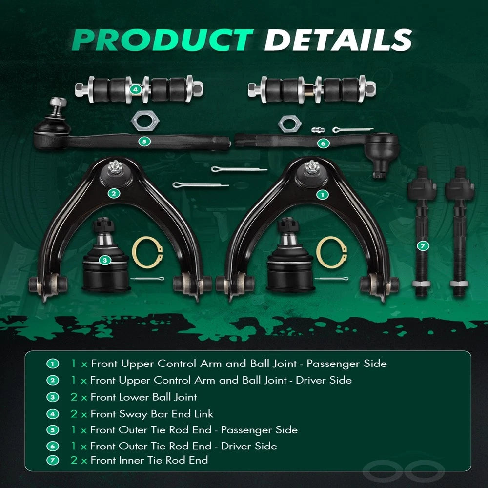 10PCS Suspension Control Arm Sway Bar Tie Rod Ends Kit for Honda Civic (1996–2000)