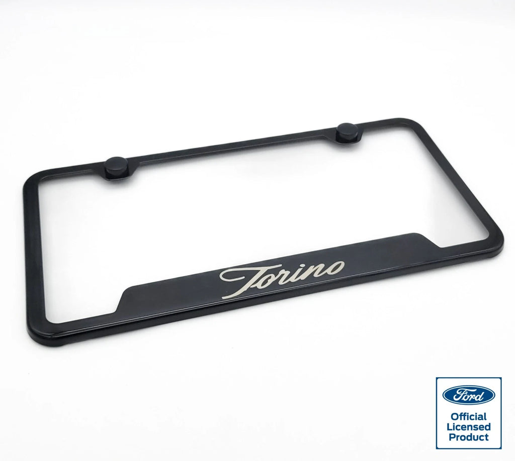 License Plate Frame Black Notched Stainless for Ford Torino (1968–1972)