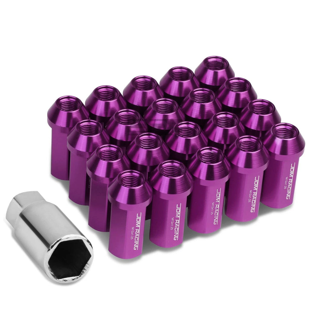 20 PCS Close End M12x1.25 50mm Tall Purple Aluminum Lug Nuts + Adapter