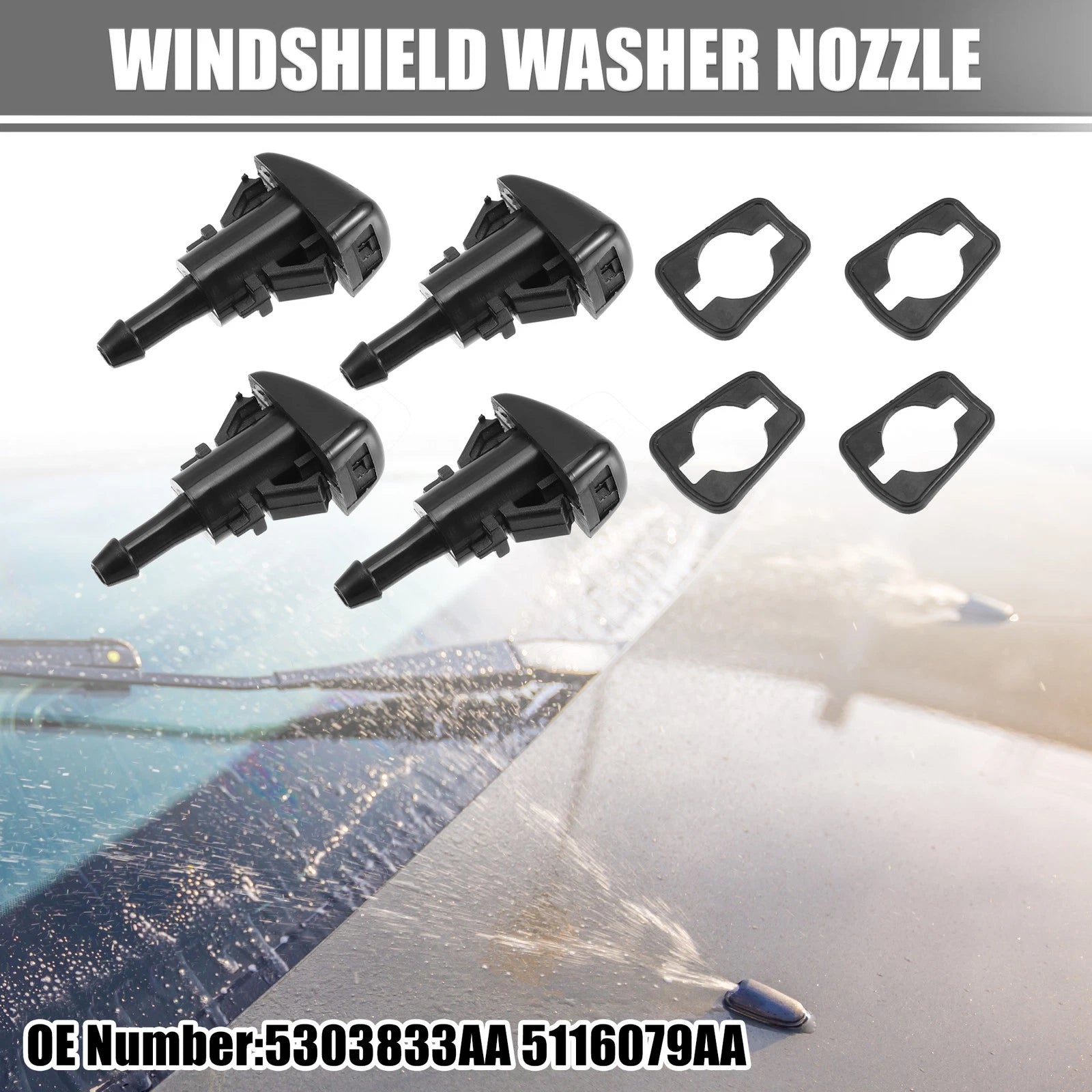 Set of 4 Windshield Washer Nozzles for Dodge Ram (2009–2015)