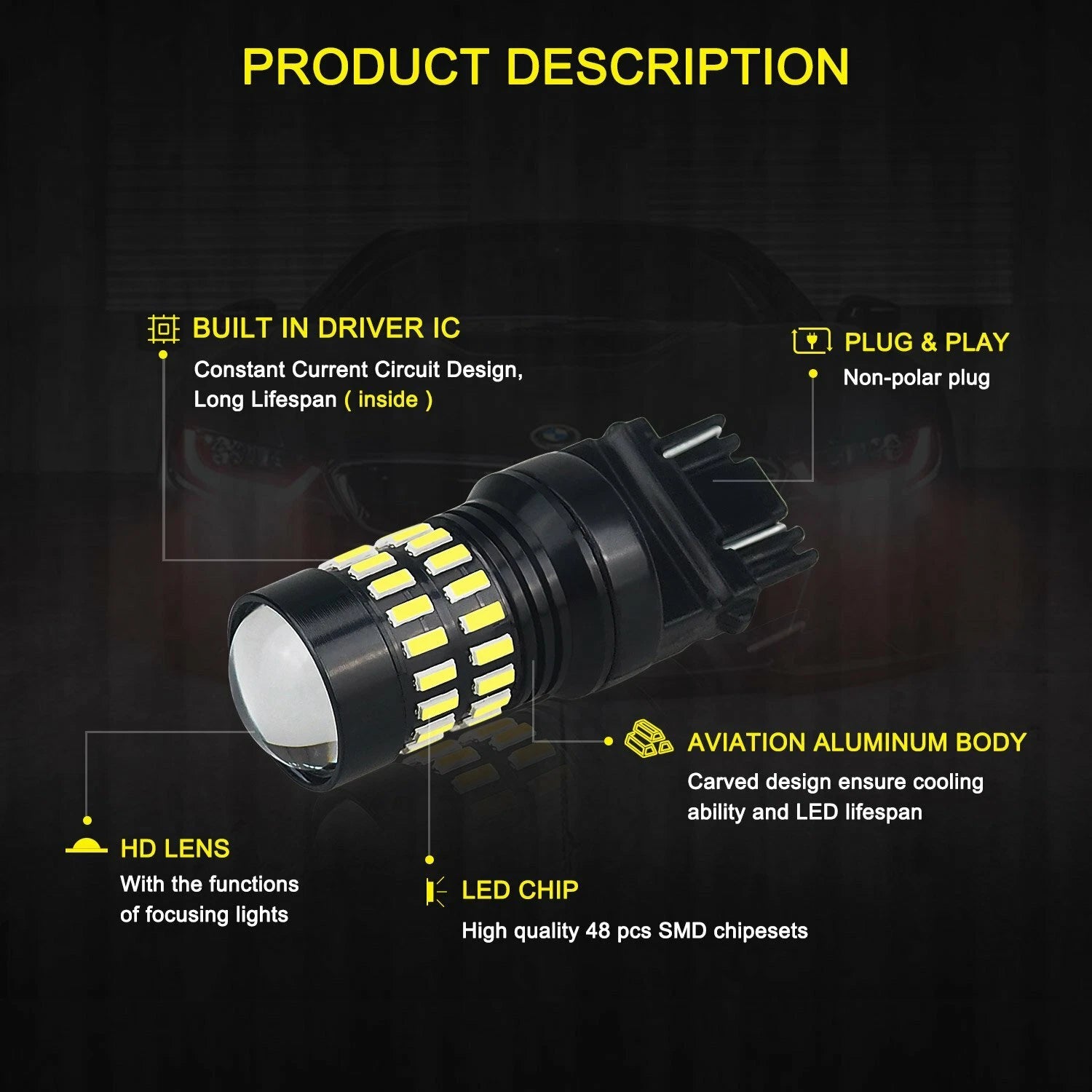 Set of 4 LED Tail Brake Stop Backup Reverse Light Bulbs for Various Models