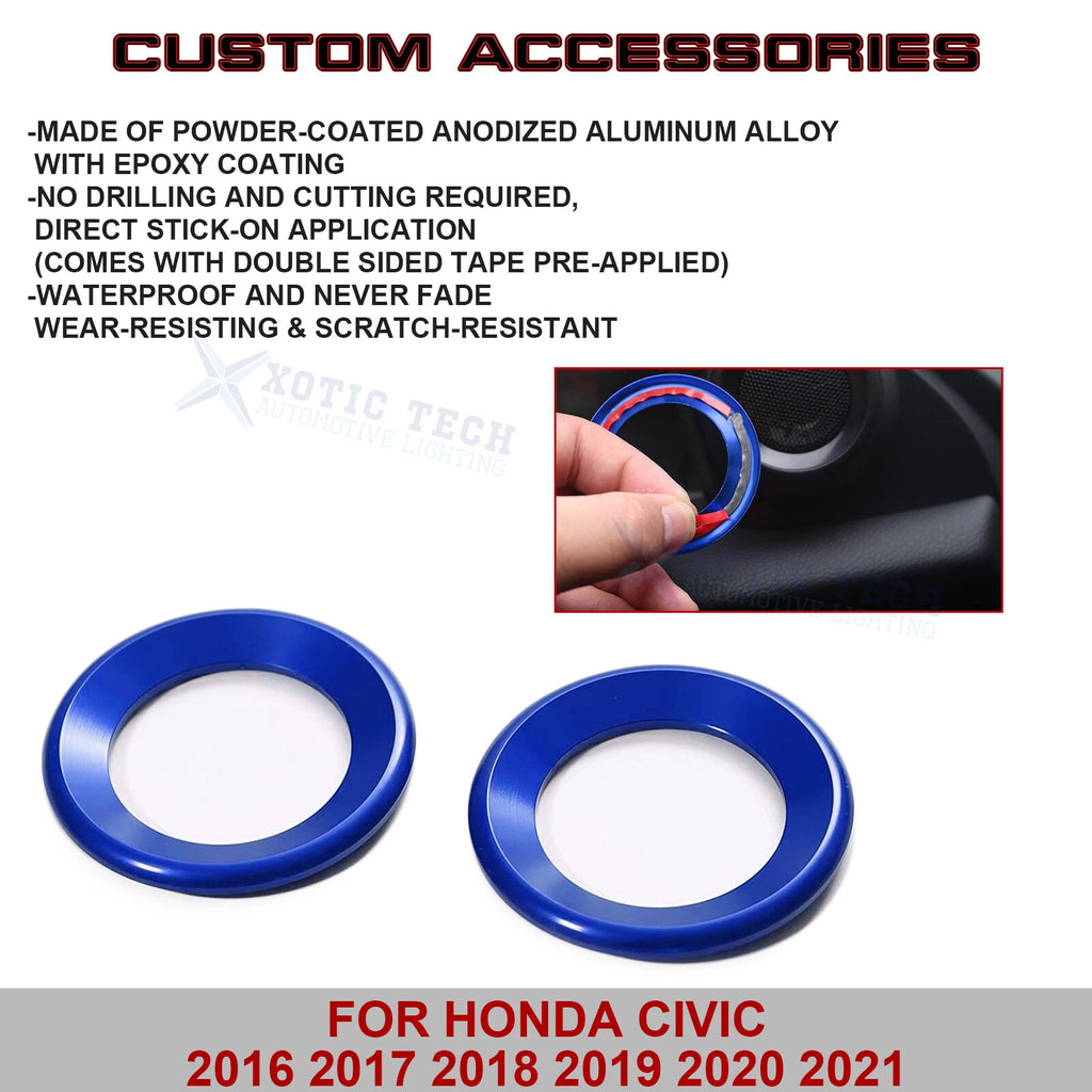 2pcs Glossy Blue Door Audio Speaker Covers for Honda Civic (2016-2021)