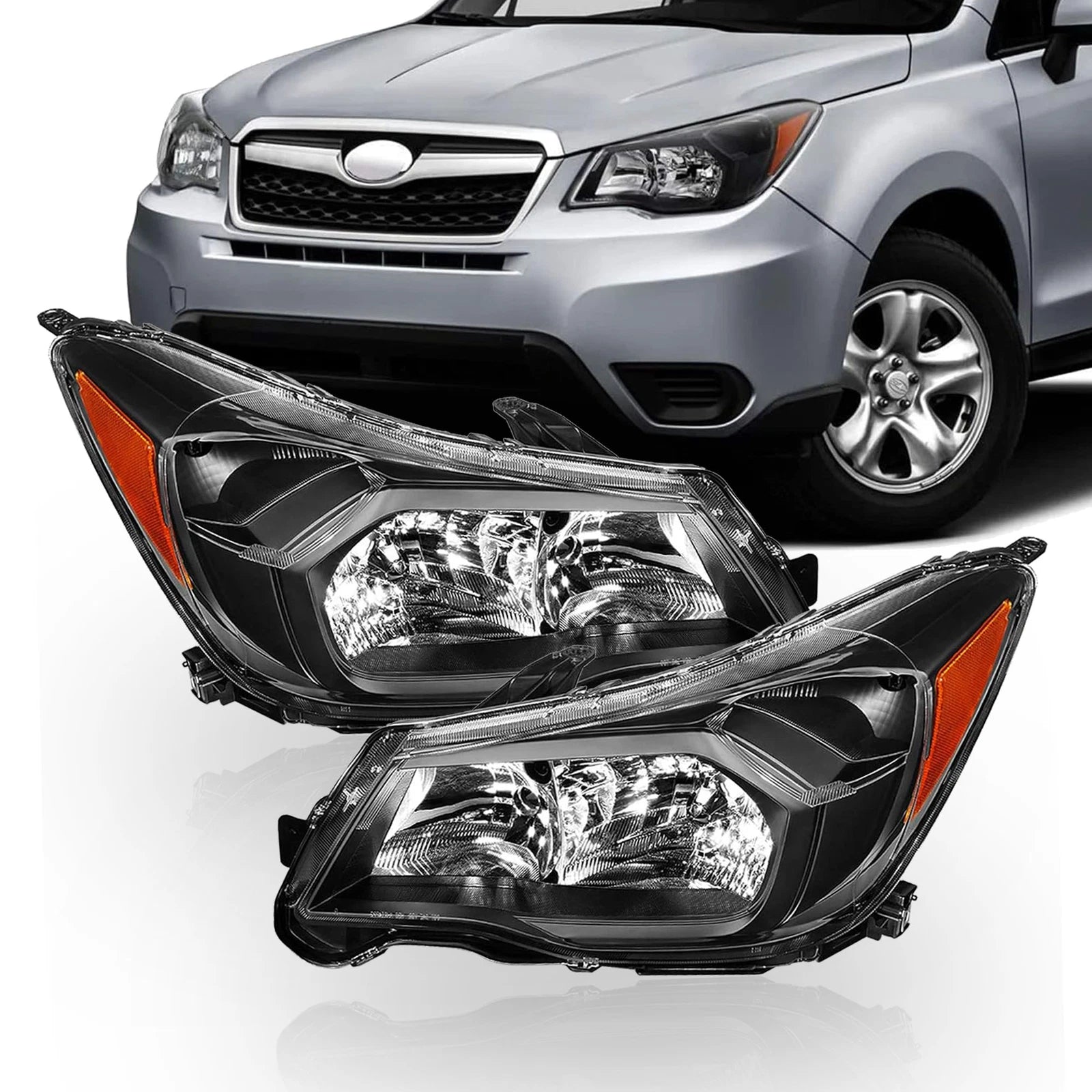 Pair of Black Halogen Headlight Lamps for Subaru Forester (2014–2016)