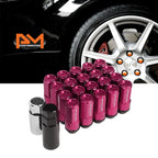 Set of 20 M12X1.5 Pink JDM Cone Seat Hex Wheel Lug Nuts with Cap & Extension