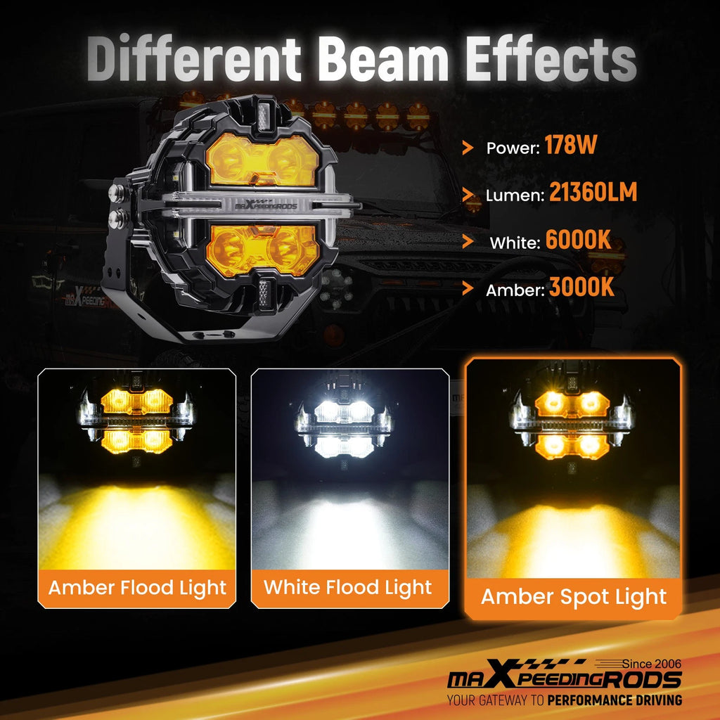 LED Driving Light Pods 5" Spot Beam for Off Road Vehicles (IP68, 178W, 9-32V)