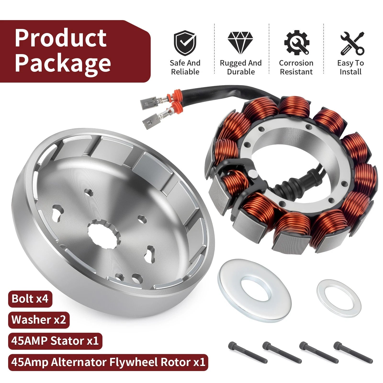 45Amp Stator Flywheel Rotor for Harley Electra Glide, Road Glide, Road King (–)
