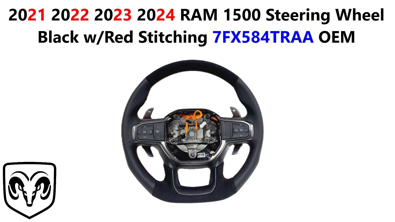 Steering Wheel for RAM 1500 (2021–2024) Black w/Red Stitching 7FX584TRAA