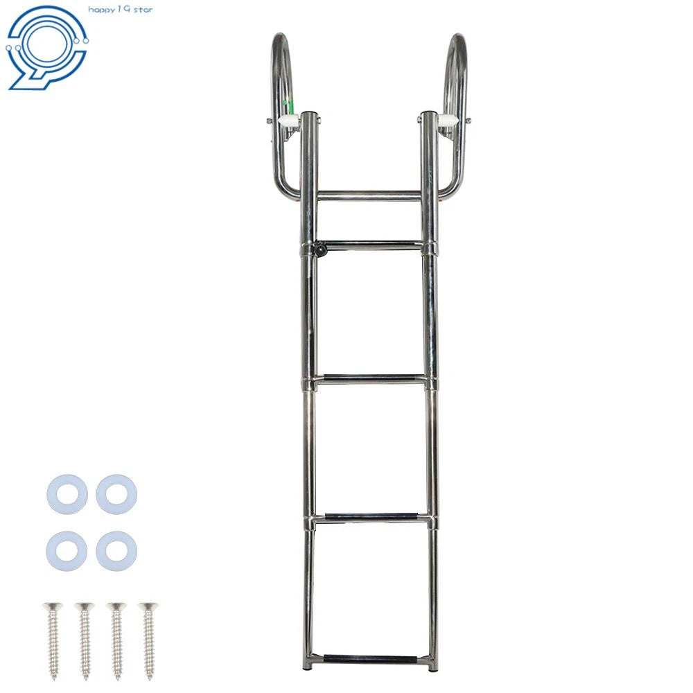 4-Step Stainless Steel Pontoon Boat Ladder with Pedal Hand Railing