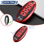 Soft Red TPU+Leather Full Cover Keyless Key Holder Shell Case for Nissan (2013–2021)