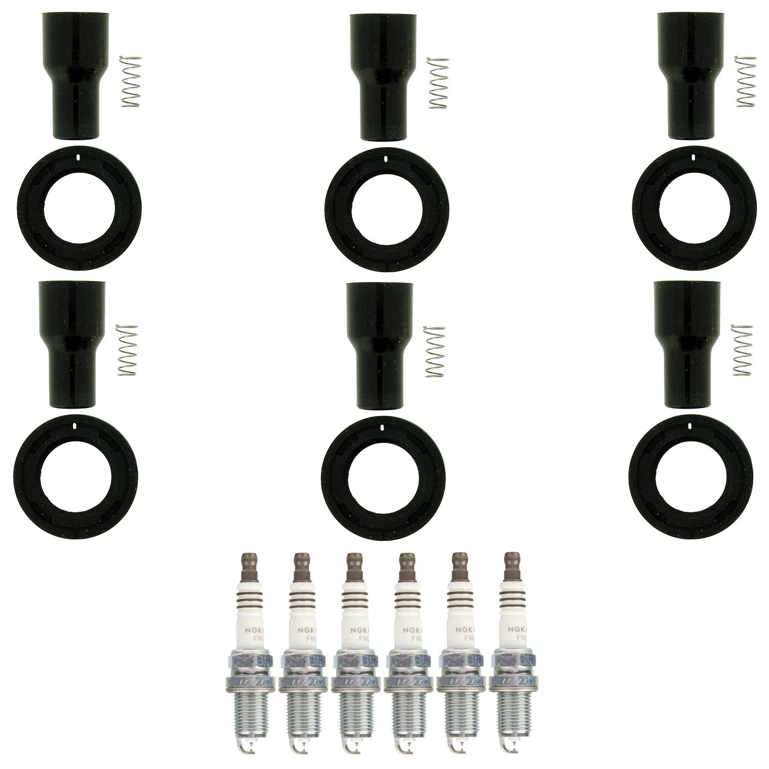 Set of 6 NGK Ruthenium HX Spark Plugs & Coil Boots for Toyota Avalon Camry