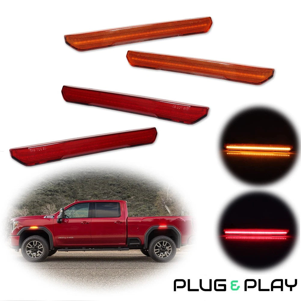 Amber & Red LED Side Marker Lights for GMC Sierra 2500 3500 (2020–2024)