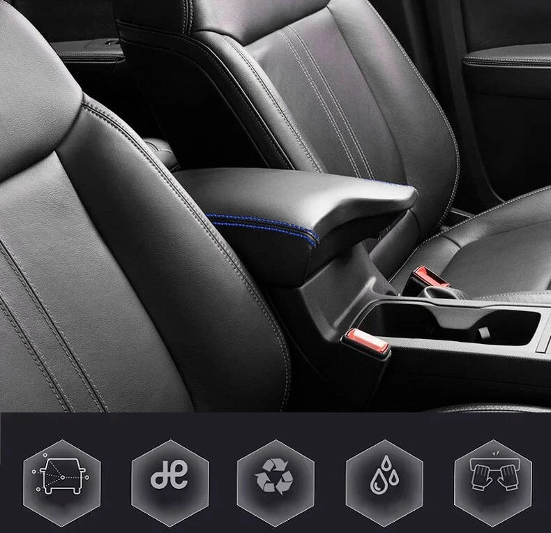 Leather Console Lid Armrest Cover for Ford Ranger (2019–2020) Blue Stitch