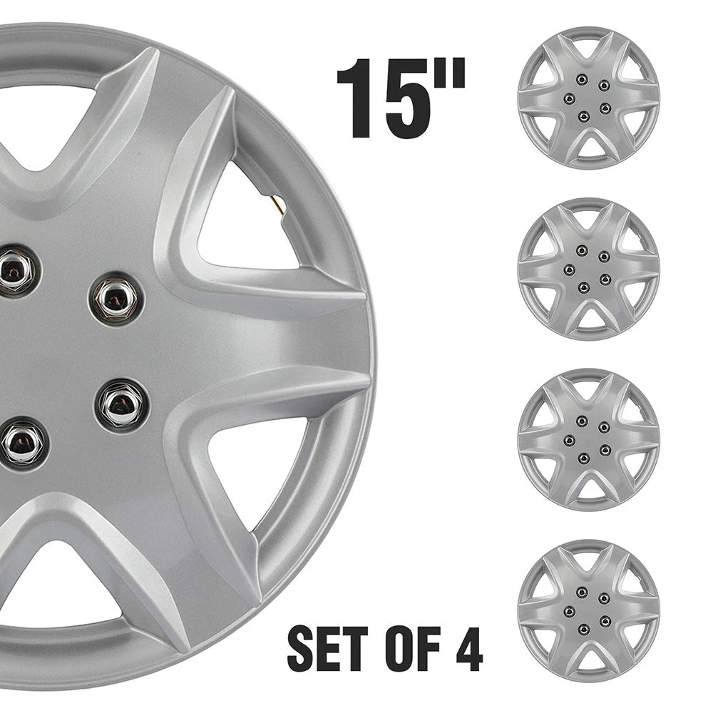 Set of 4 15" Wheel Full Hub Caps for R15 Tires & Steel Rim Silver