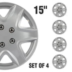 Set of 4 15" Wheel Full Hub Caps for R15 Tires & Steel Rim Silver