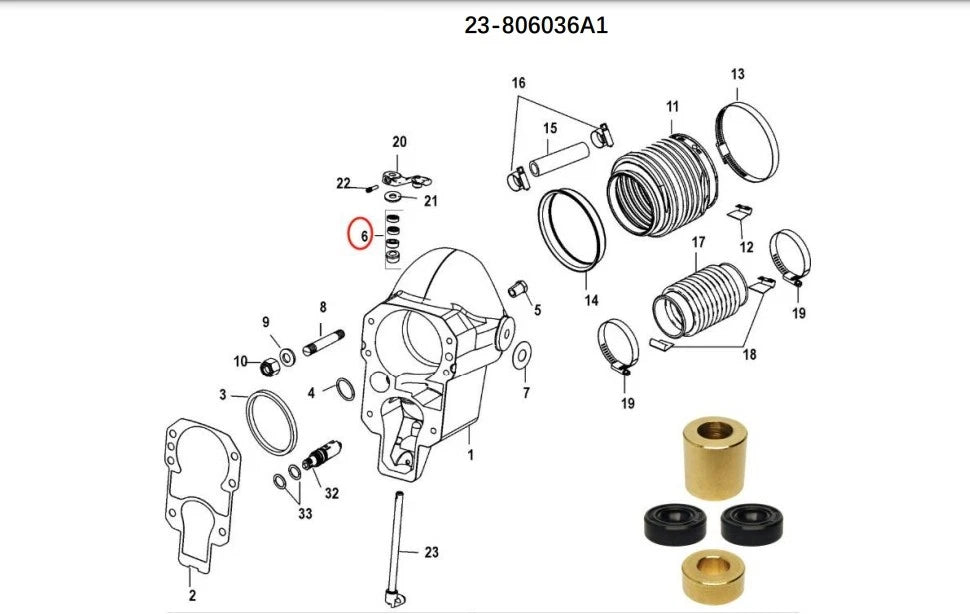 Shift Shaft Bushing for Mercruiser Alpha Gen II (1991–Present) 23-806036A 1