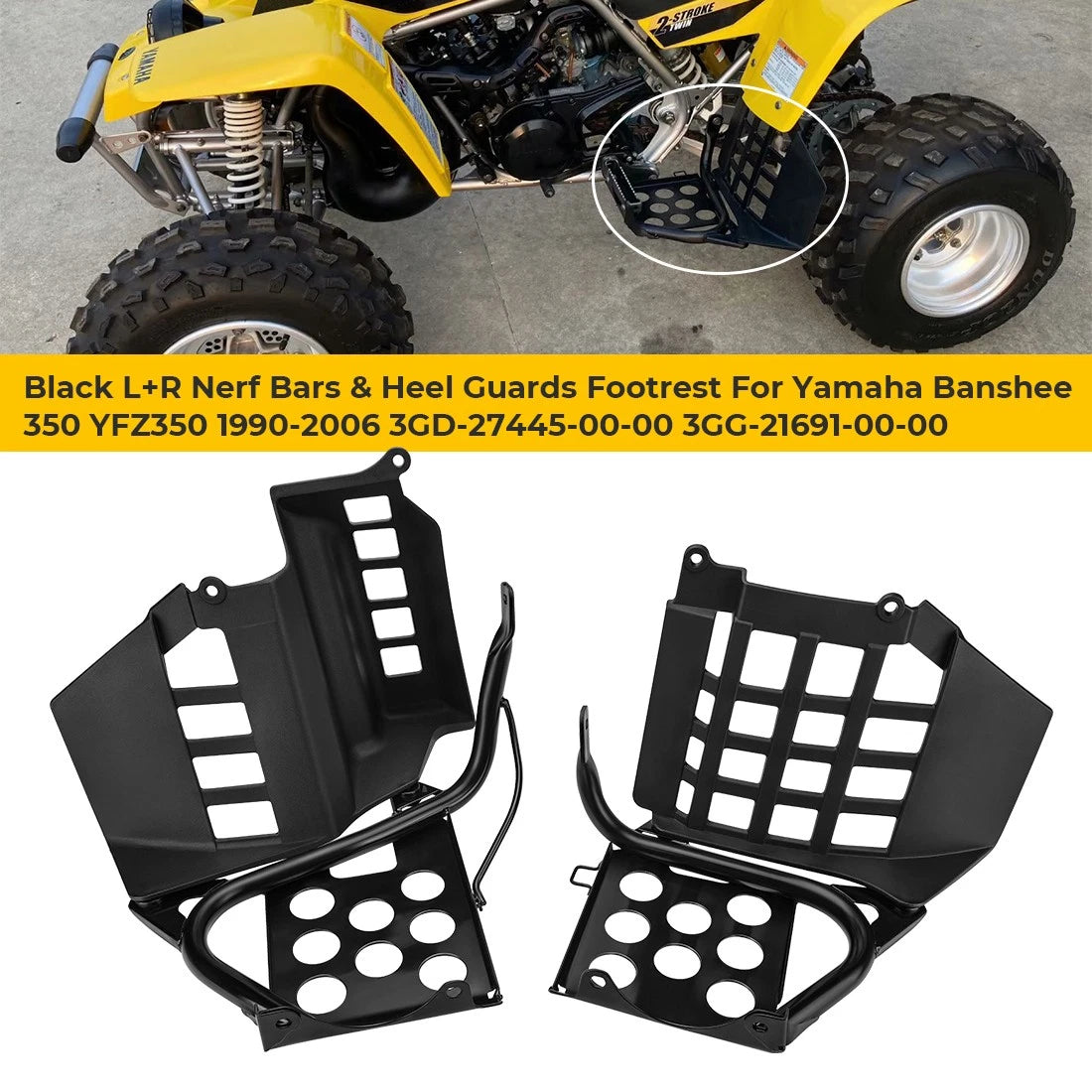 Heel Guards Footrest for Yamaha Banshee 350 (1990–2006) Left Right Nerf Bar