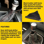 Manual Gear Shift Knob Boot Cover for EXV (2010–2015) Black PVC Leather Red Stitch