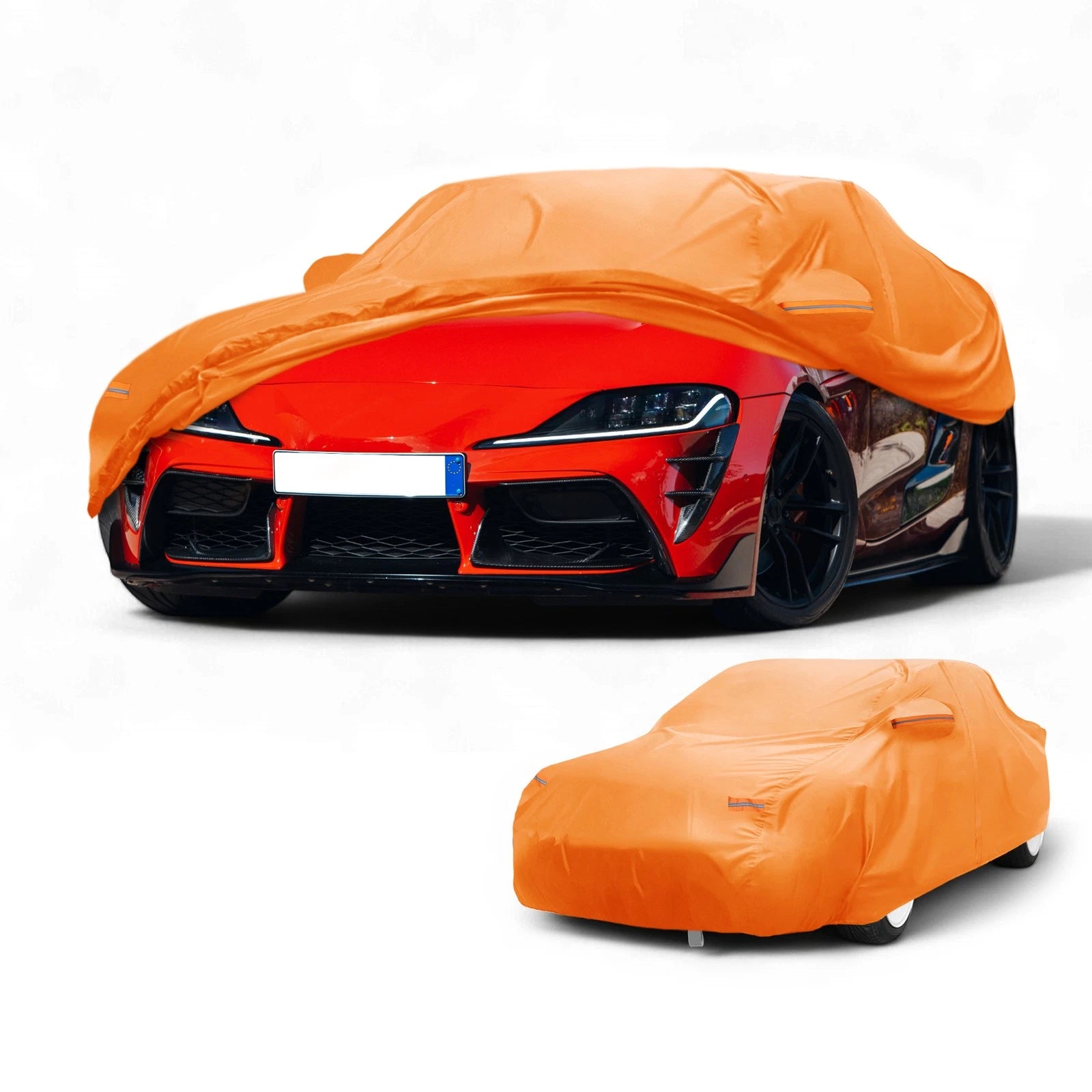 Waterproof Car Cover for Toyota Supra (All Weather, Orange, Zipper)