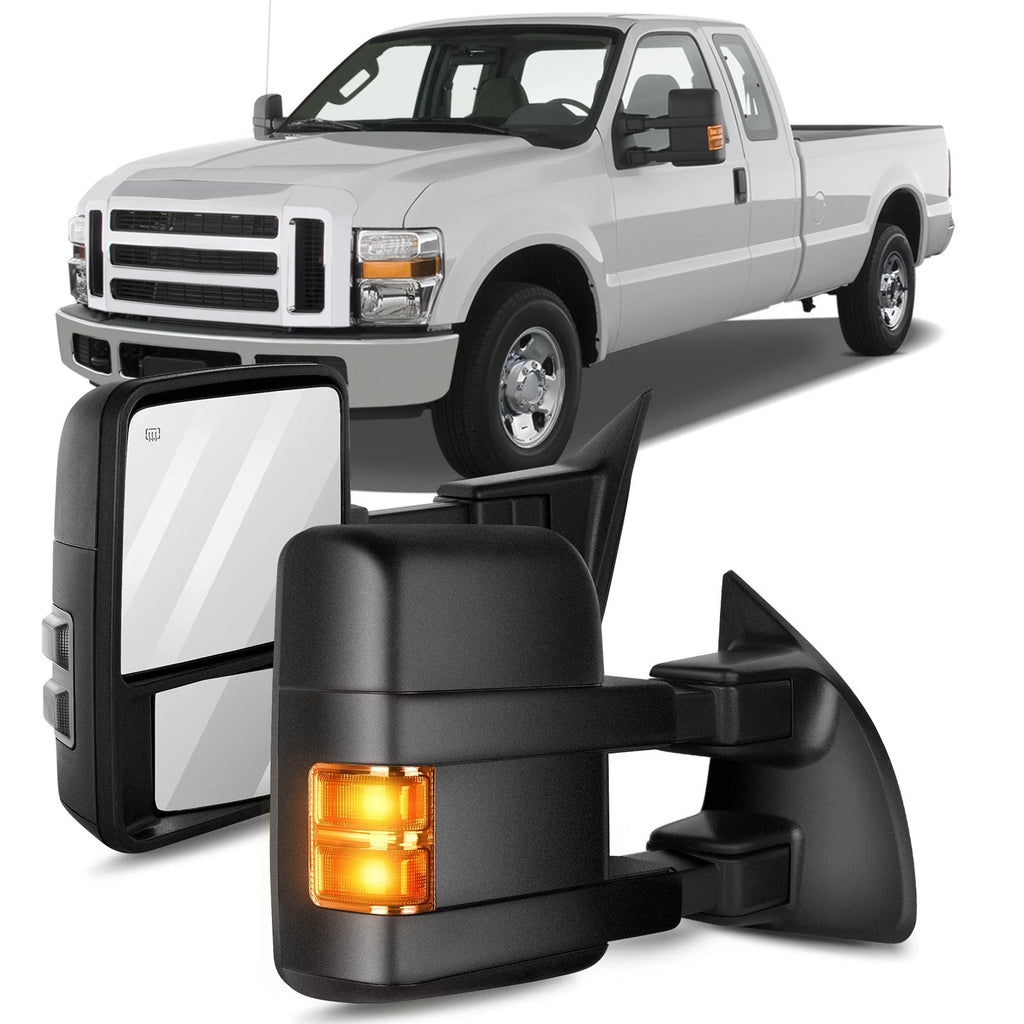 Smoke Turn Signal Tow Mirrors for Ford F250 F350 F450 (1999–2016)