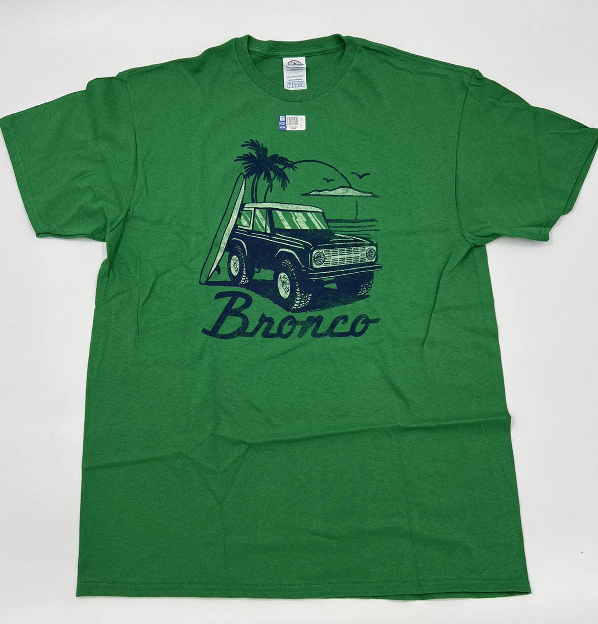 Ford Bronco T Shirt Green Beach Scene Script Logo Emblem for (1966–2024)