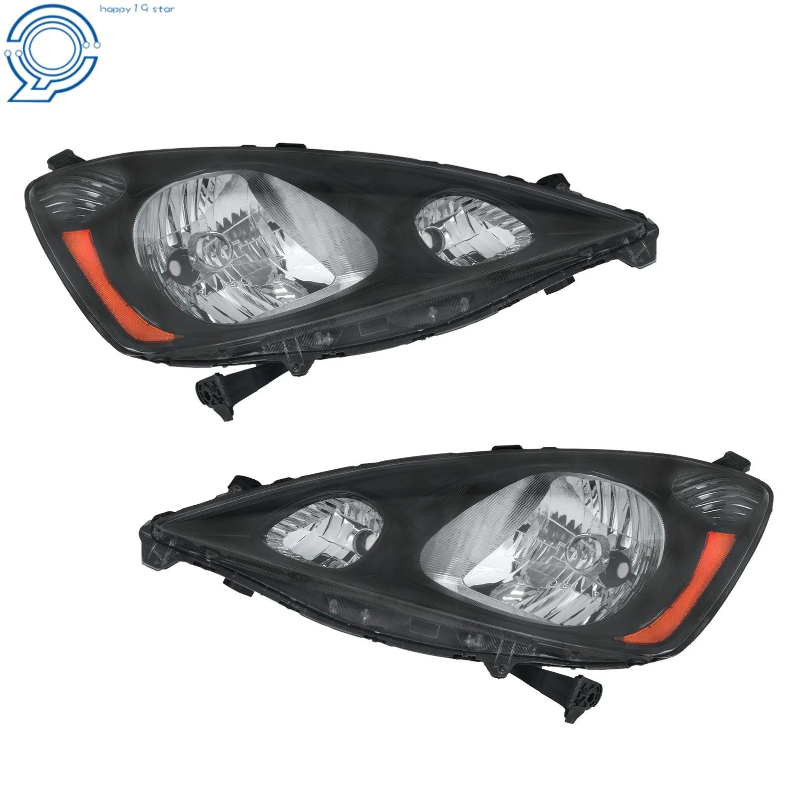 Set of 2 Black Halogen Headlights for Honda Fit Sport (2009–2011)