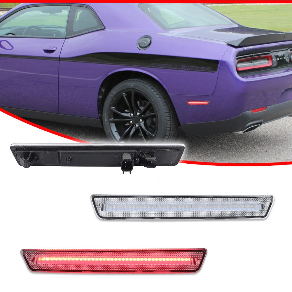 2X Clear Lens Red LED Rear Side Marker Lights for Dodge Challenger (2015–2023)